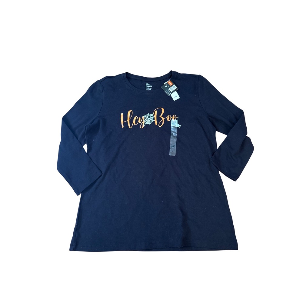 Kim Rogers T-Shirt Women Black Hey Boo Halloween Graphic NWT SIZE L